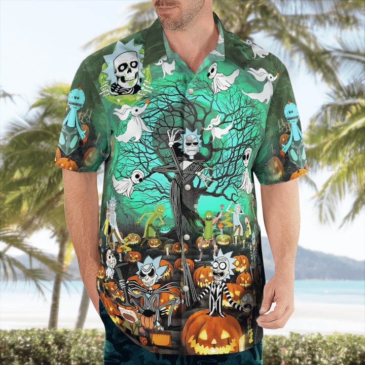Rick And Morty Tim Burton Halloween Hawaiian Shirt 2