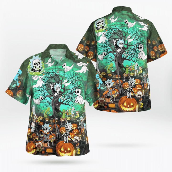 Rick And Morty Tim Burton Halloween Hawaiian Shirt