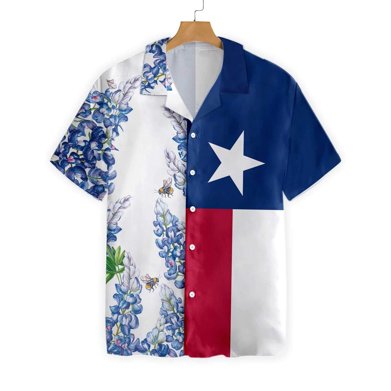 Royal Blue Bluebonnet Texas Hawaiian Shirt 3