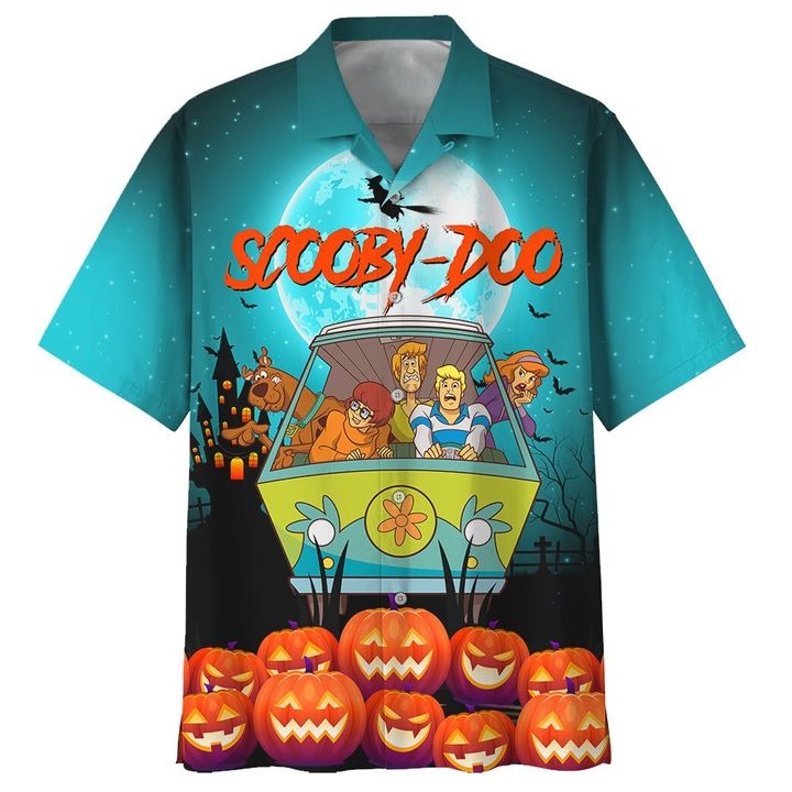 Scooby-Doo Halloween Hawaiian Shirt Beach Short Light Blue
