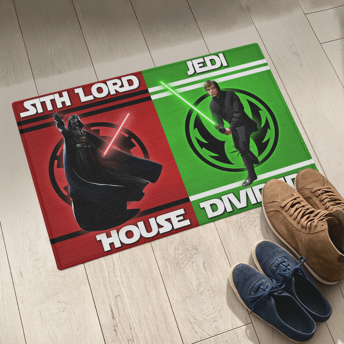 Sith Lord and Jedi house divided doormat 1