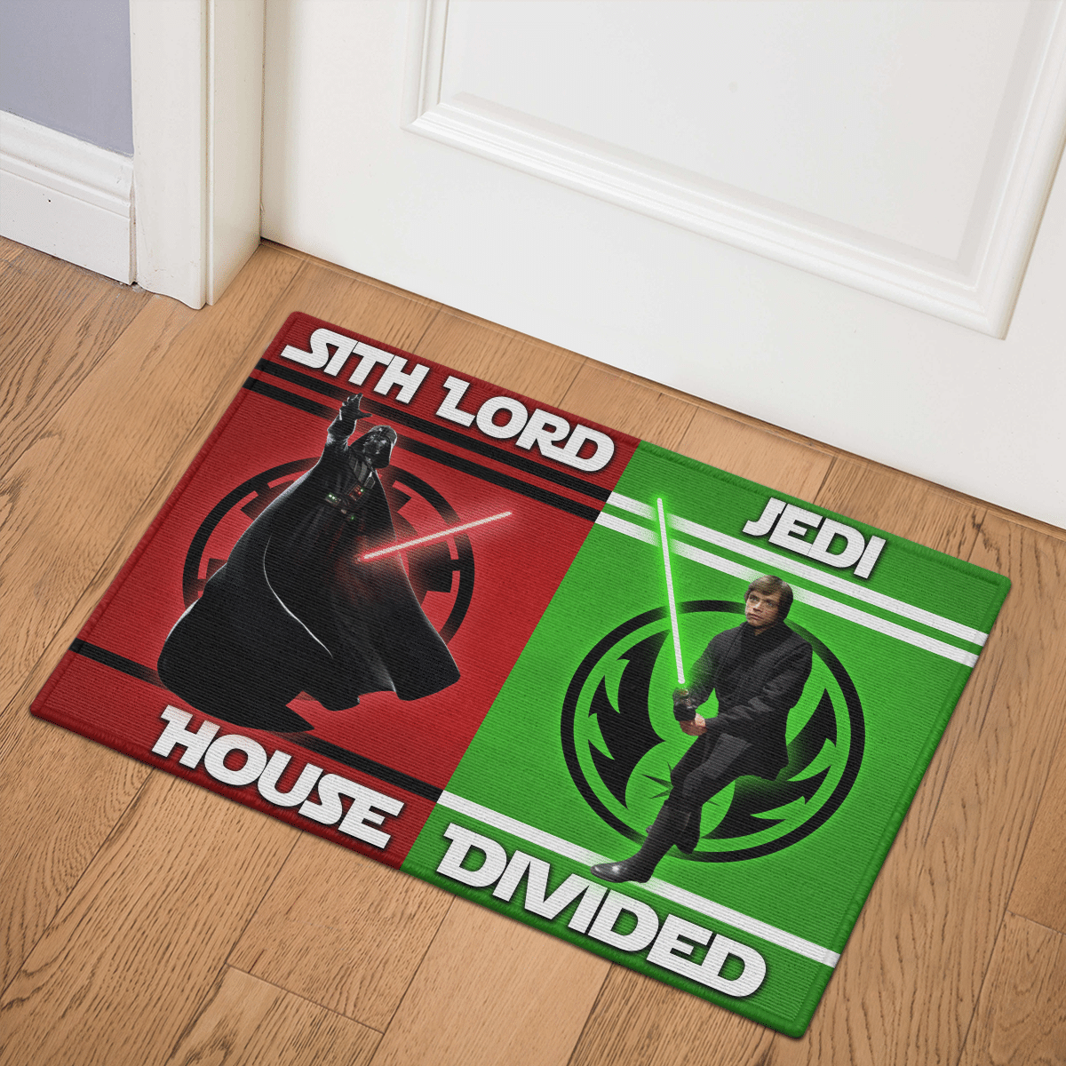 Sith Lord and Jedi house divided doormat