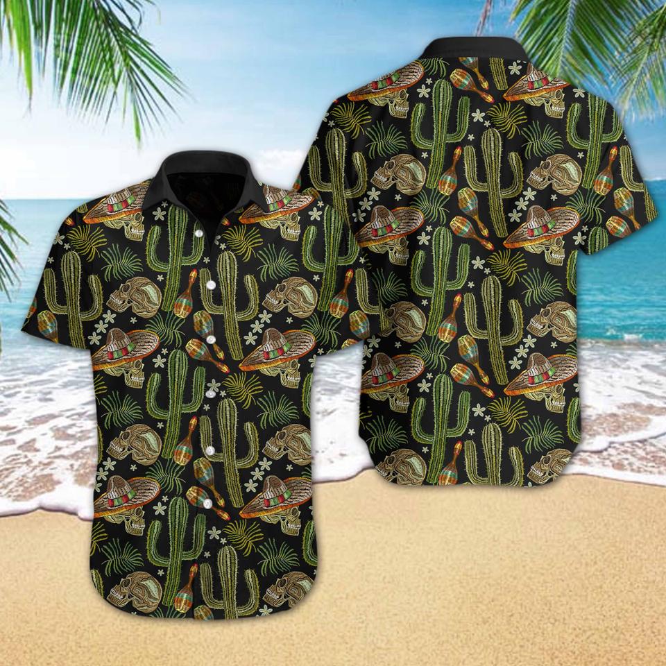 Skull Cactus Embroidery hawaiian shirt