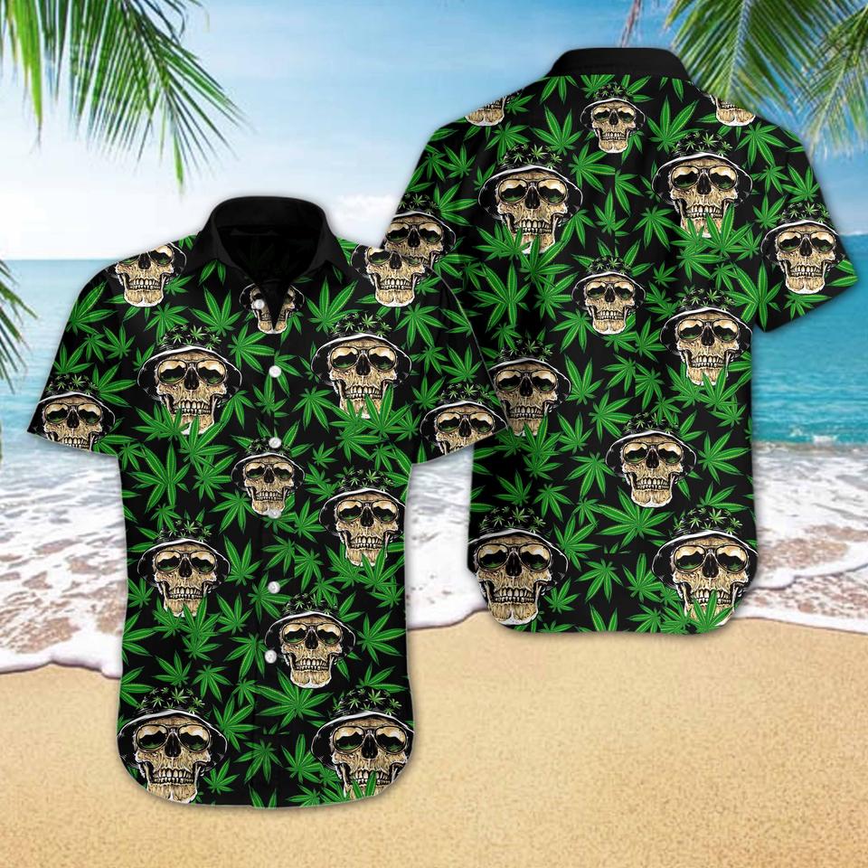 Skull and weed hawaiian shirt