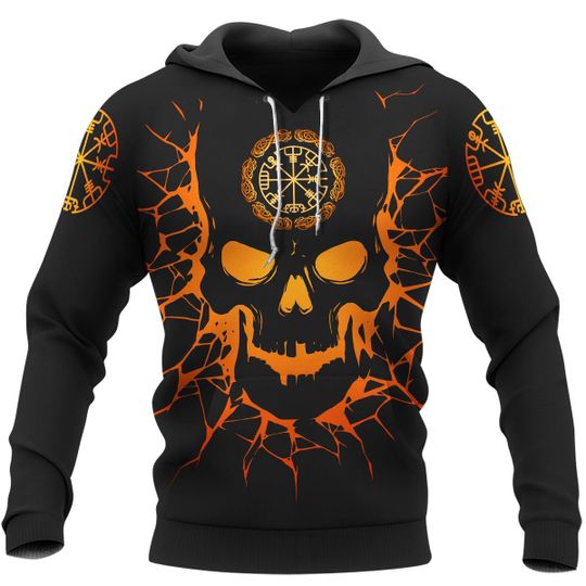Skull viking and backbone 3d all over print hoodie