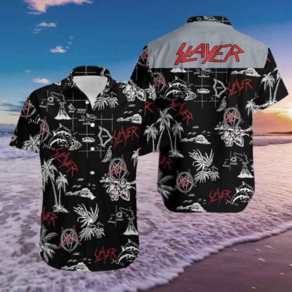 Slayer black and white hawaiian shirt