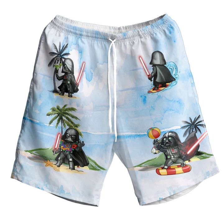 Star Wars Darth Vader Chibi Summer Hawaiian Short - White Blue
