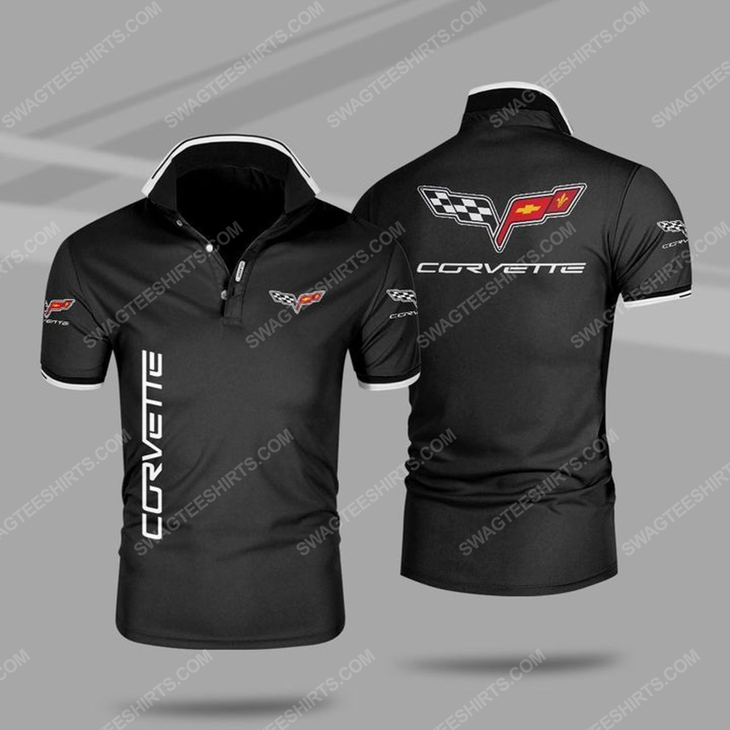 The chevrolet corvette symbol all over print polo shirt - black 1