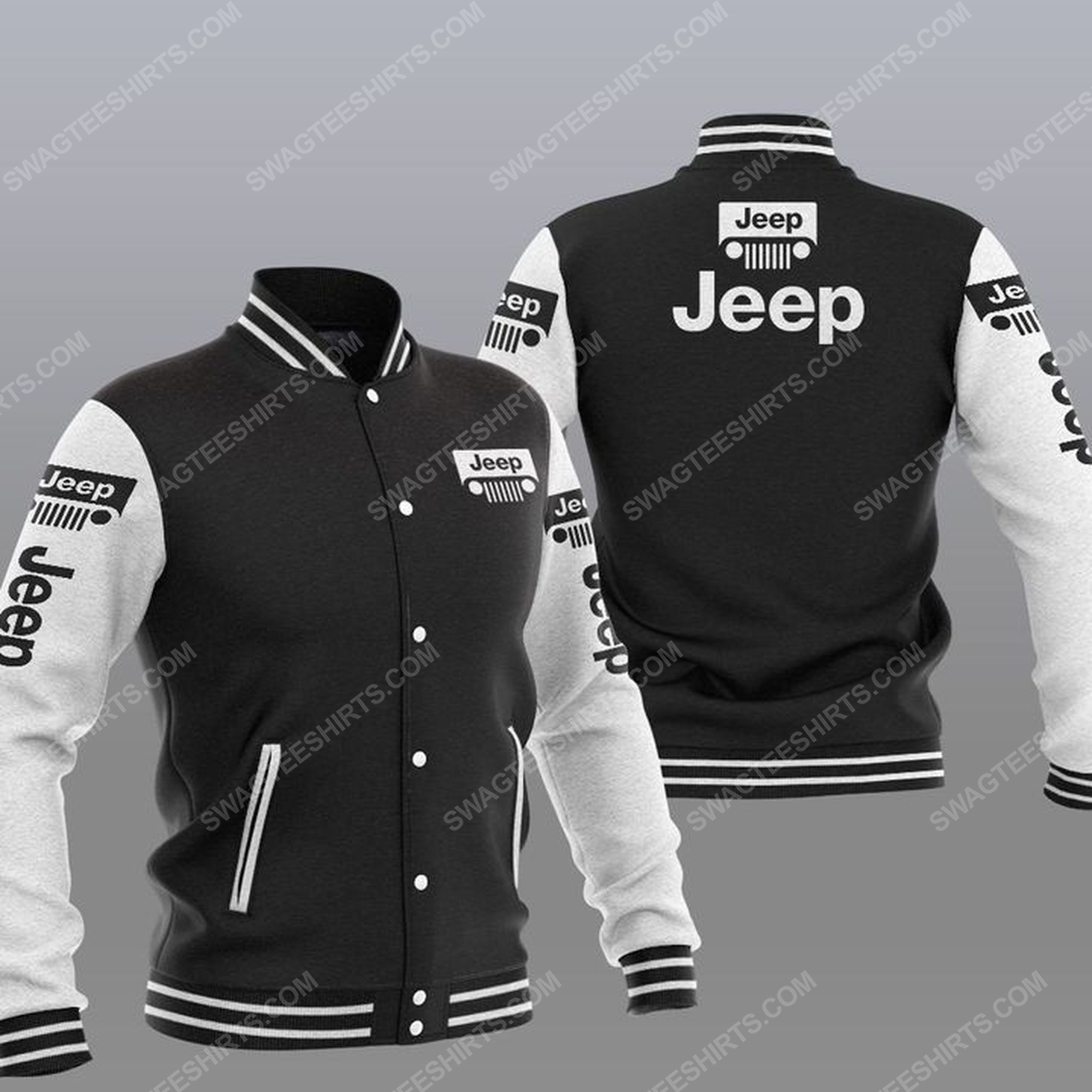 The jeep car symbol all over print baseball jacket - black 1