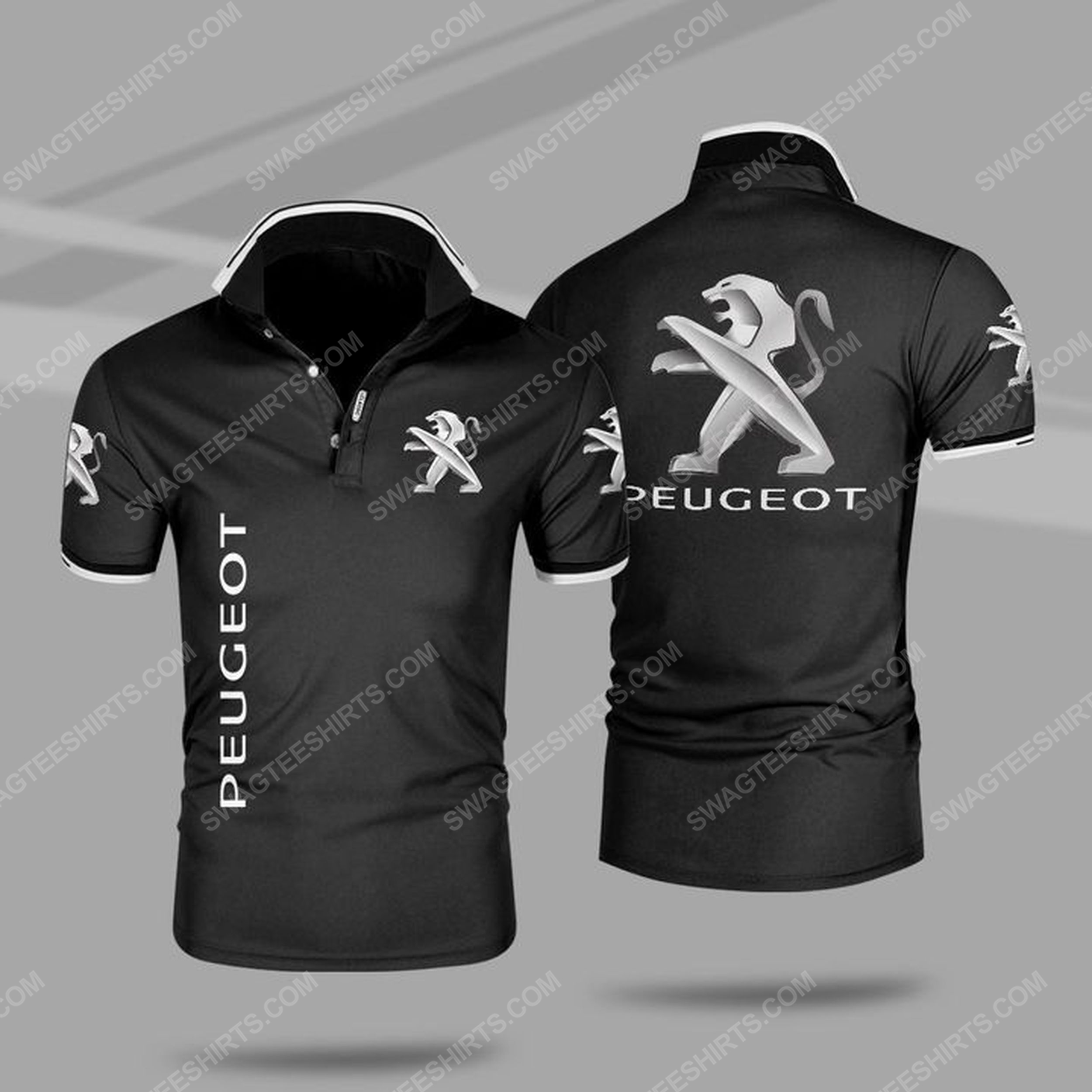 The peugeot car symbol all over print polo shirt - black 1