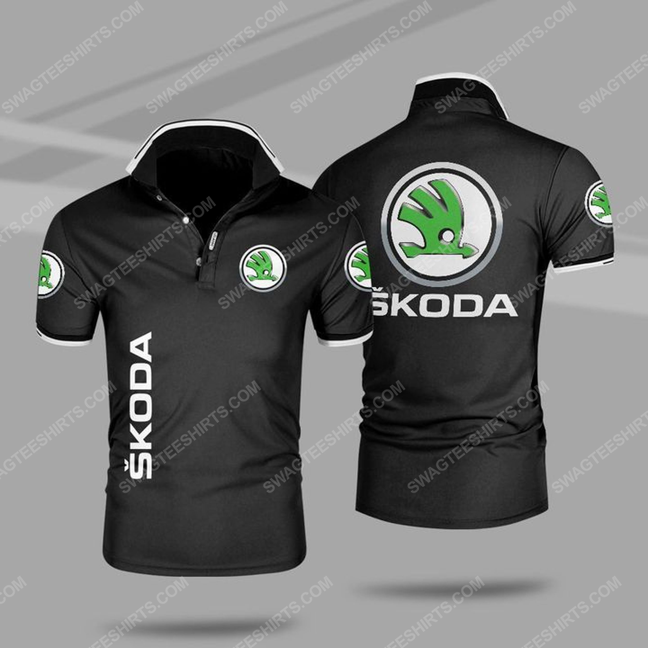 The skoda auto symbol all over print polo shirt - black 1
