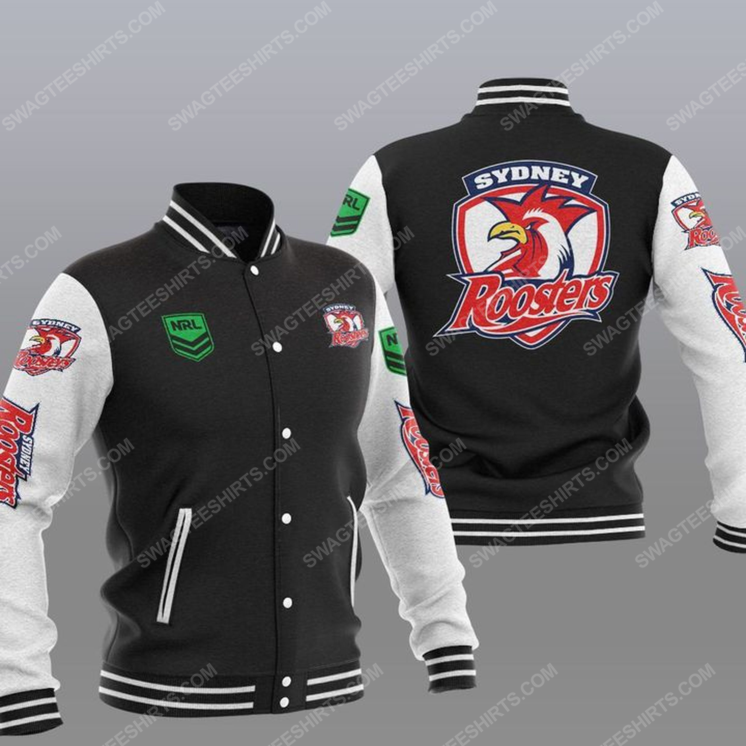 The sydney roosters nfl all over print baseball jacket - black 1