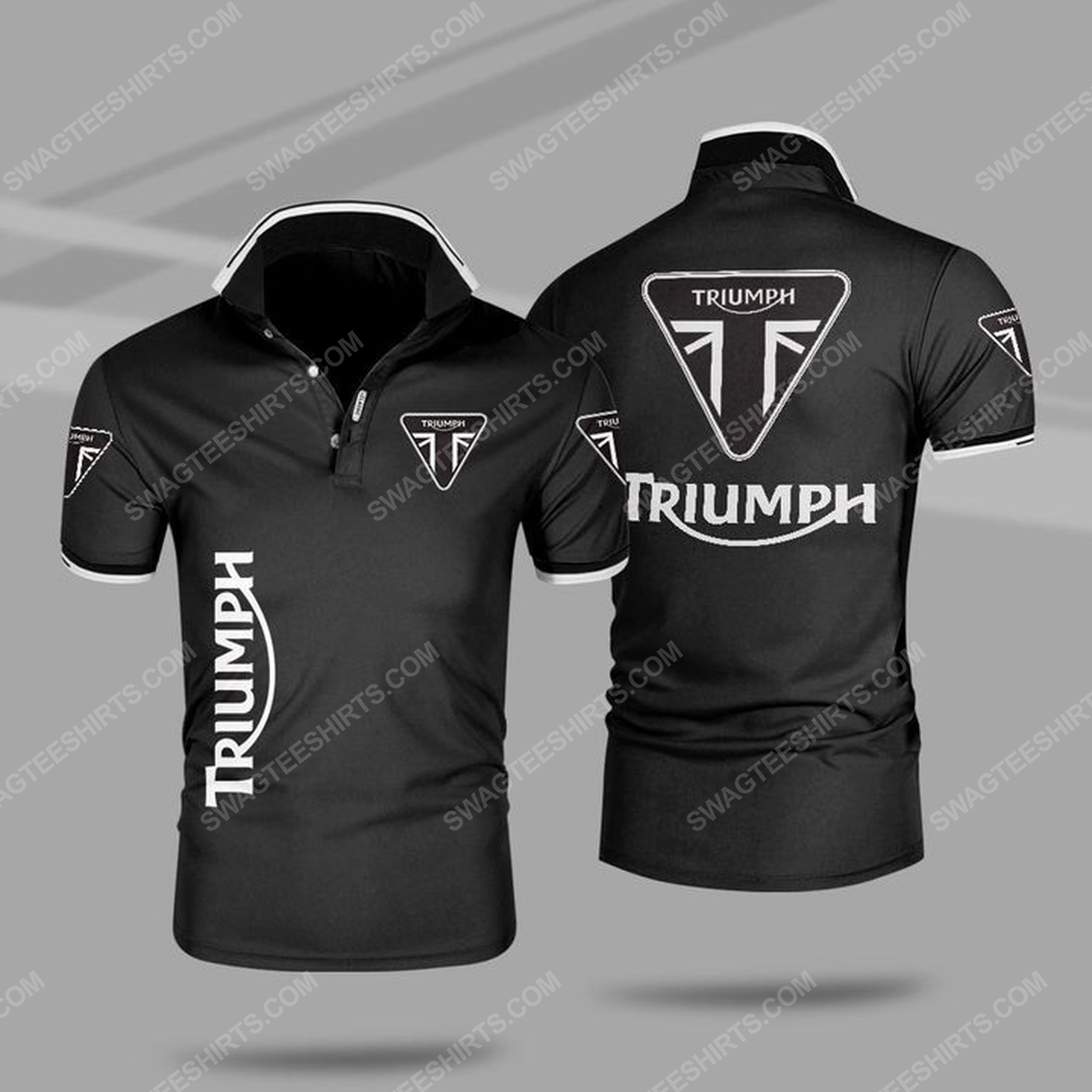 The triumph car symbol all over print polo shirt - black 1