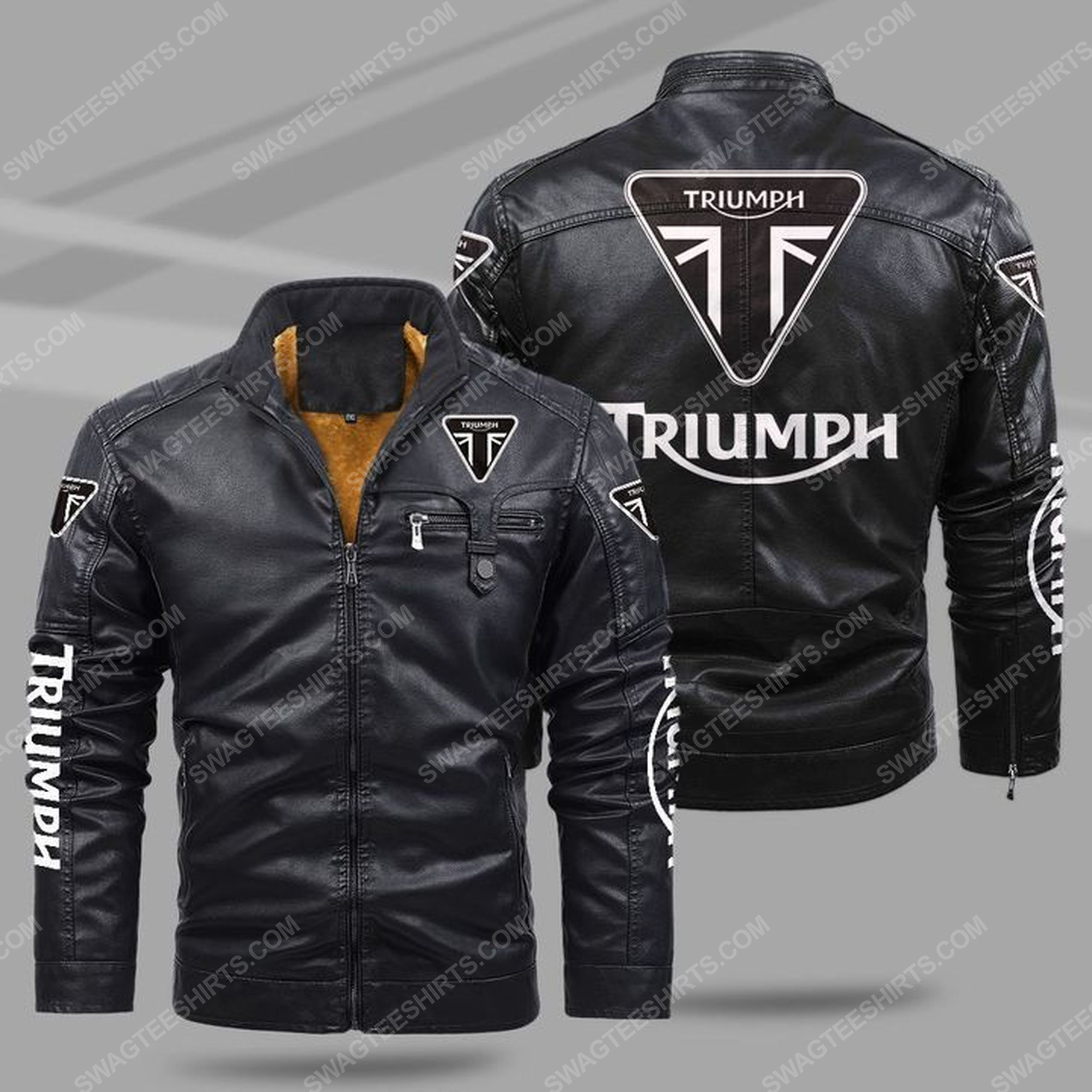 [special edition] The triumph motorcycle all over print fleece leather jacket – maria