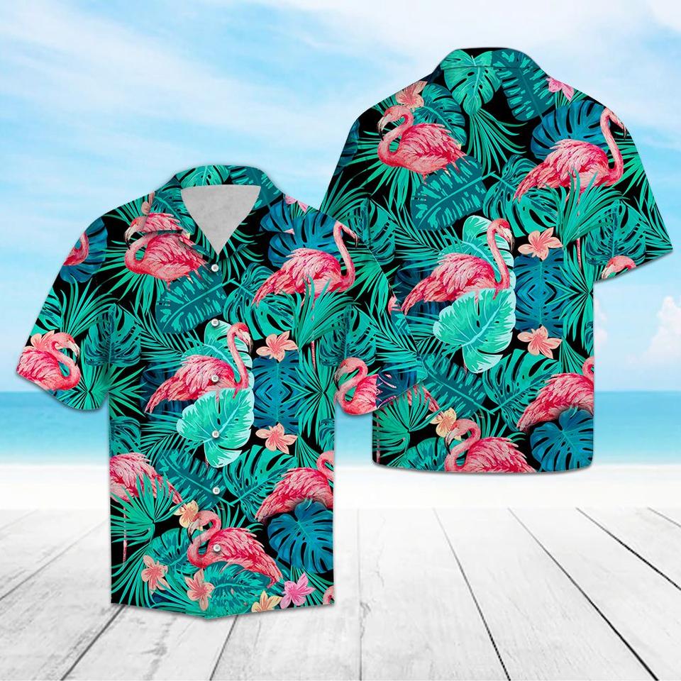 Tropical flamingo hawaiian shirt1
