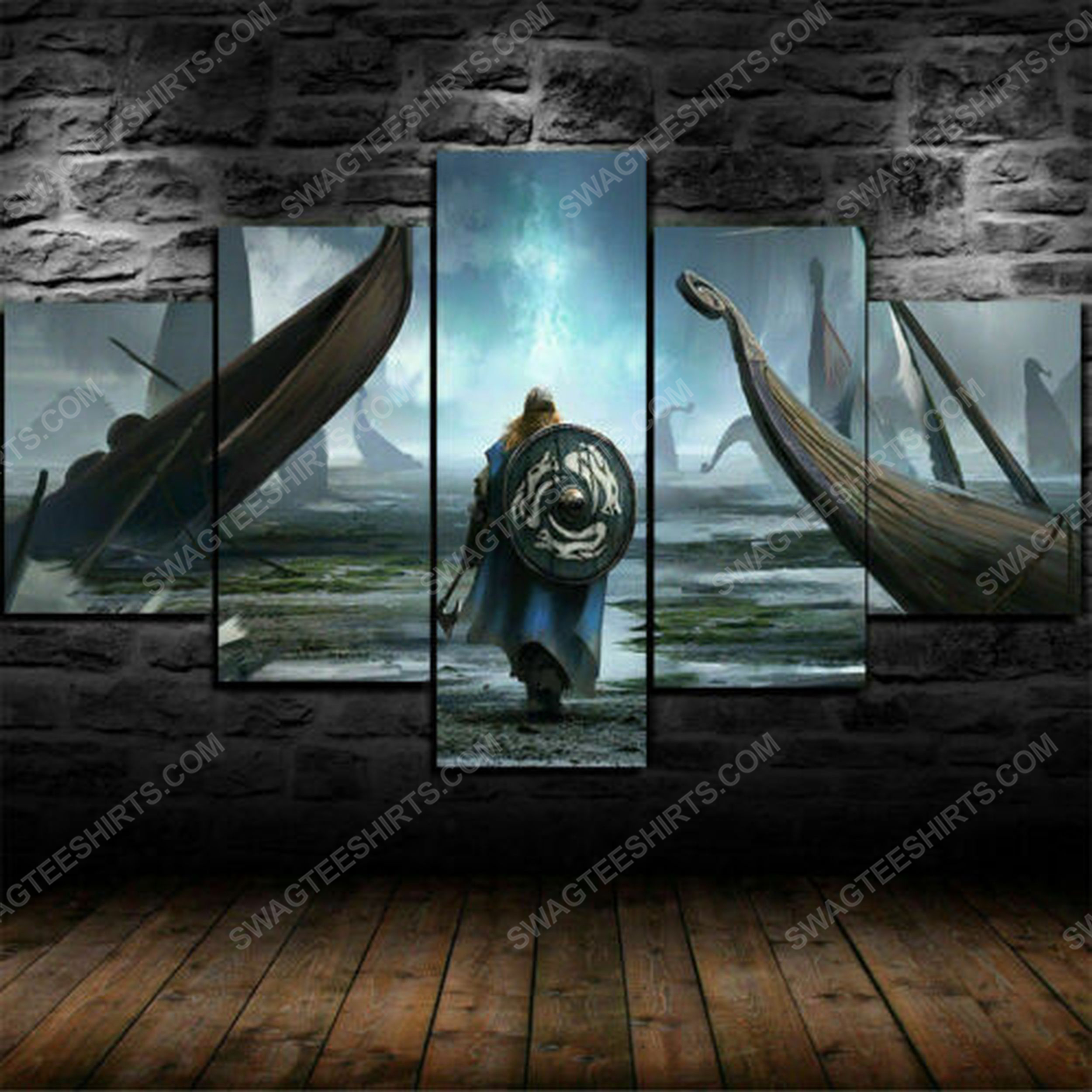 Viking warrior battle ship print painting canvas wall art home decor