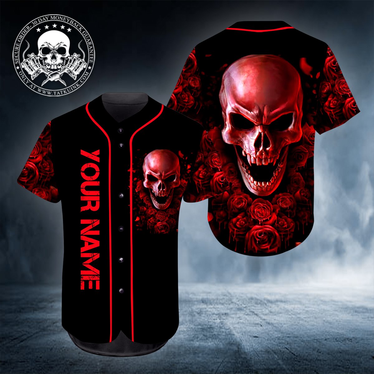 10-Ghost Rose Blood Skull Personalized Baseball Jersey (1)