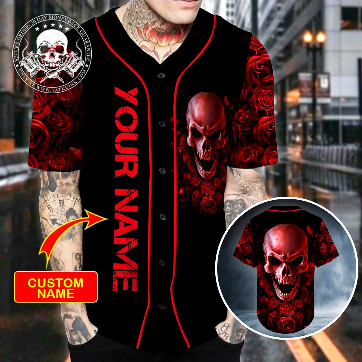 10-Ghost Rose Blood Skull Personalized Baseball Jersey (2)