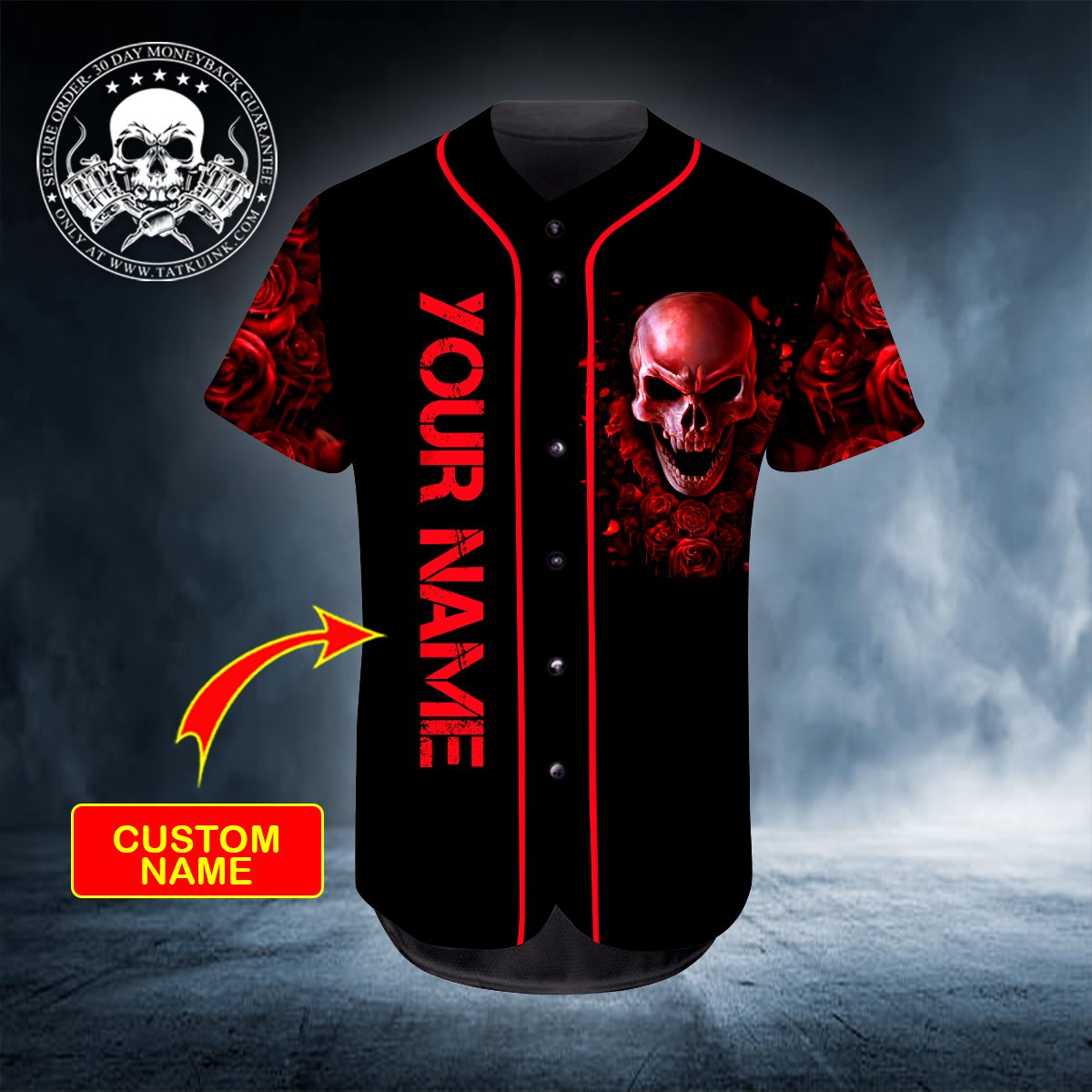 10-Ghost Rose Blood Skull Personalized Baseball Jersey (3)
