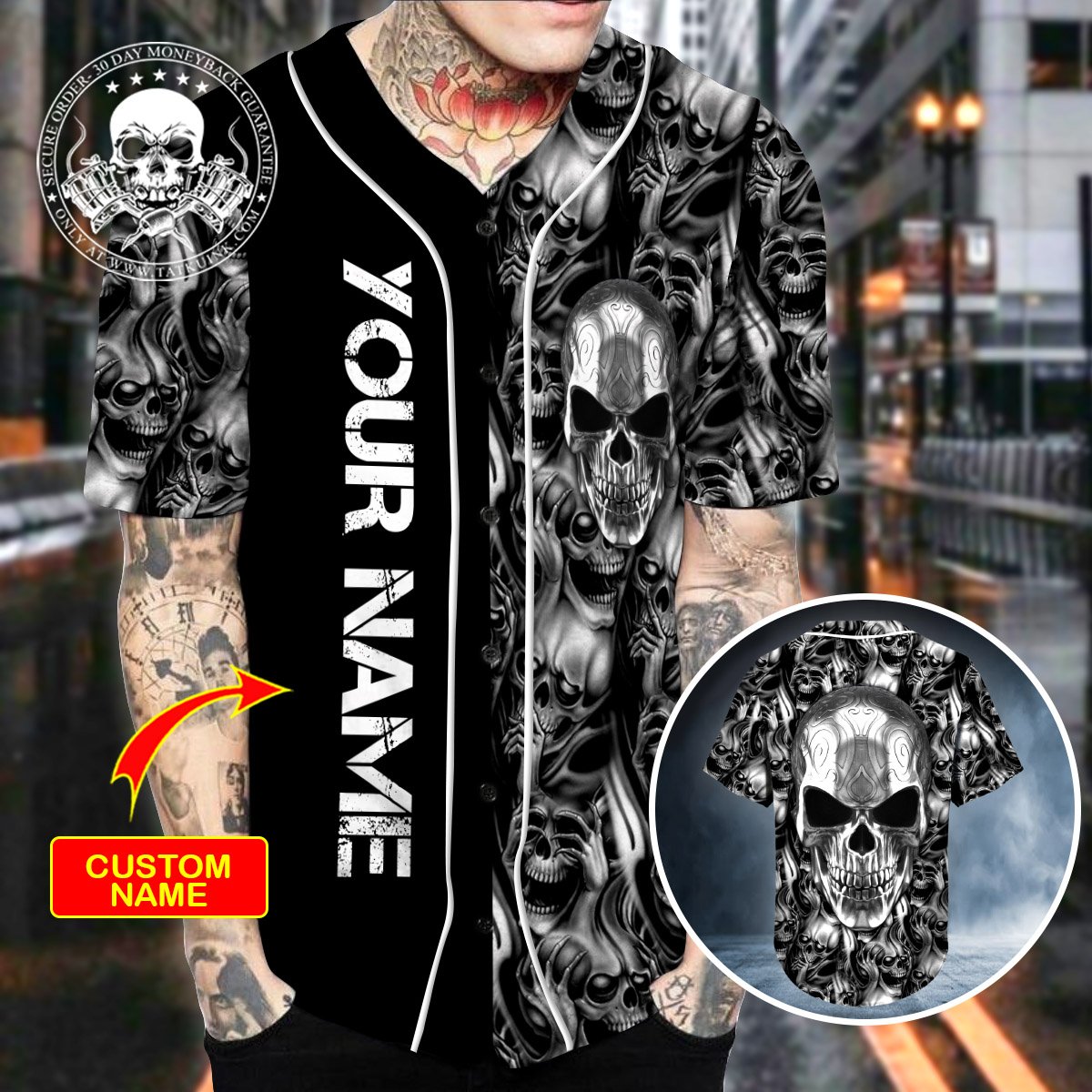 12-Ghost Silver Skull Personalized Baseball Jersey (1)