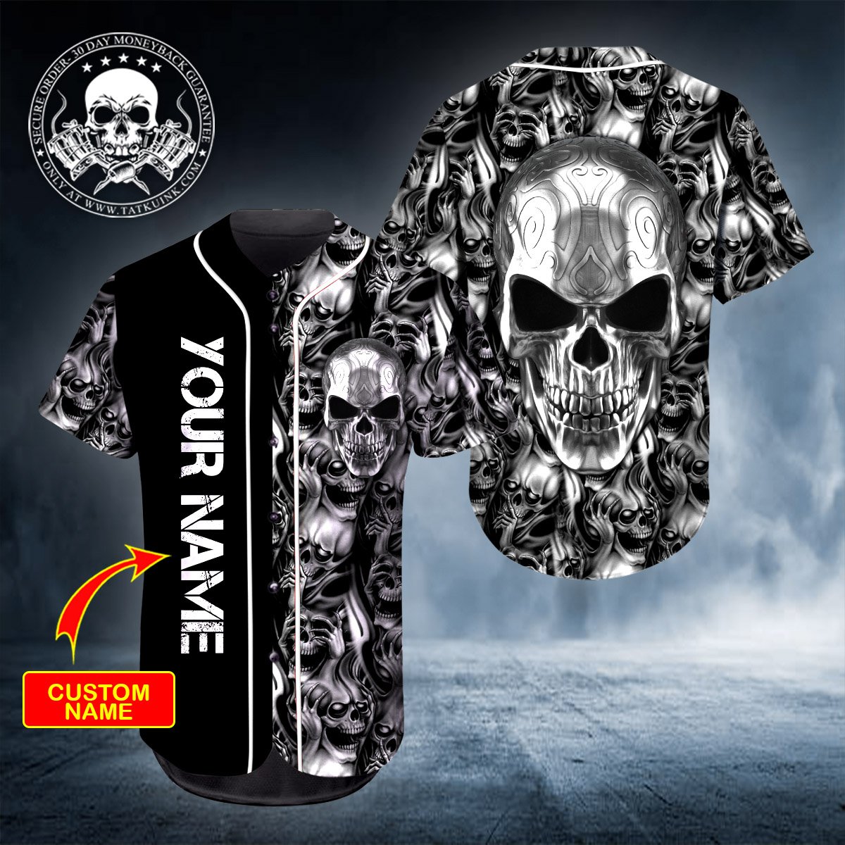 12-Ghost Silver Skull Personalized Baseball Jersey (2)