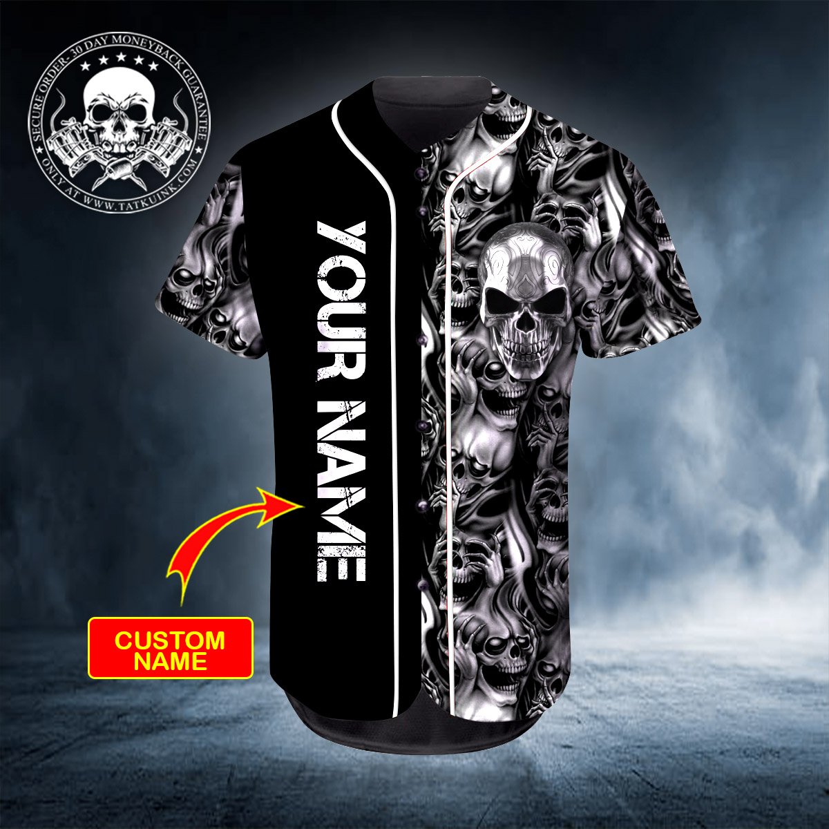 12-Ghost Silver Skull Personalized Baseball Jersey (4)