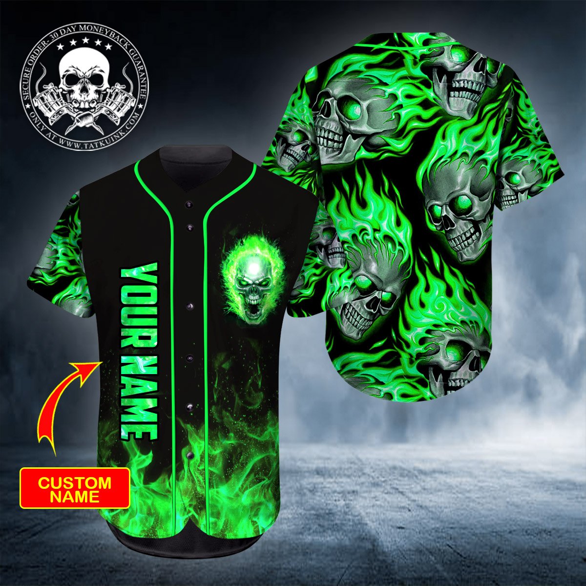 Ghost Green Skull Personalized Baseball Jersey – BBS