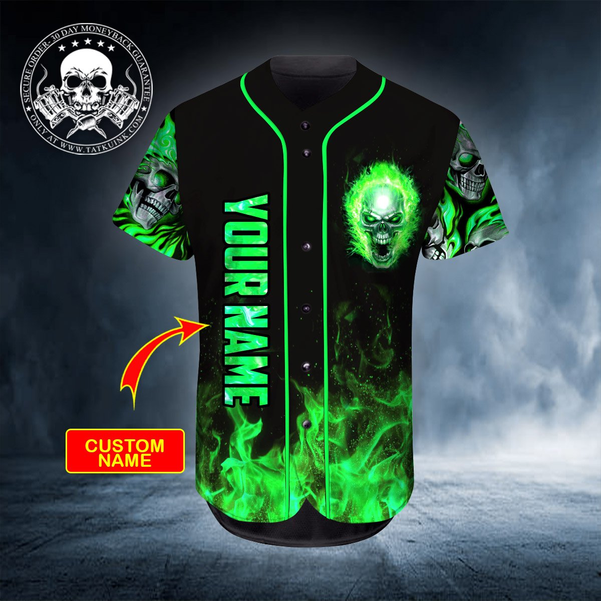 16-Ghost Green Skull Personalized Baseball Jersey (3)
