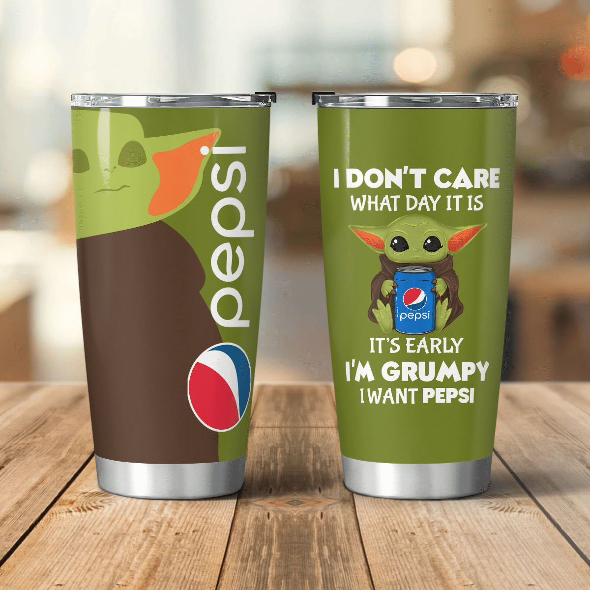 Baby Yoda Pepsi I dont care what day it is Its early Im Grumpy I want coke Tumbler – LIMITED EDITION