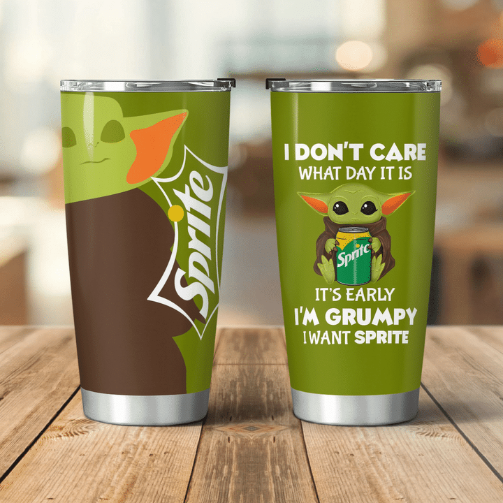 Baby Yoda Sprite I dont care what day it is Its early Im Grumpy I want coke Tumbler – LIMITED EDITION