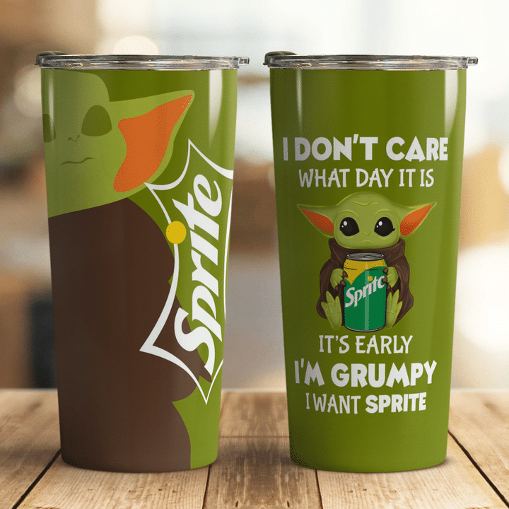 28-Baby Yoda Sprite I dont care what day it is Its early Im Grumpy I want coke Tumbler (3)