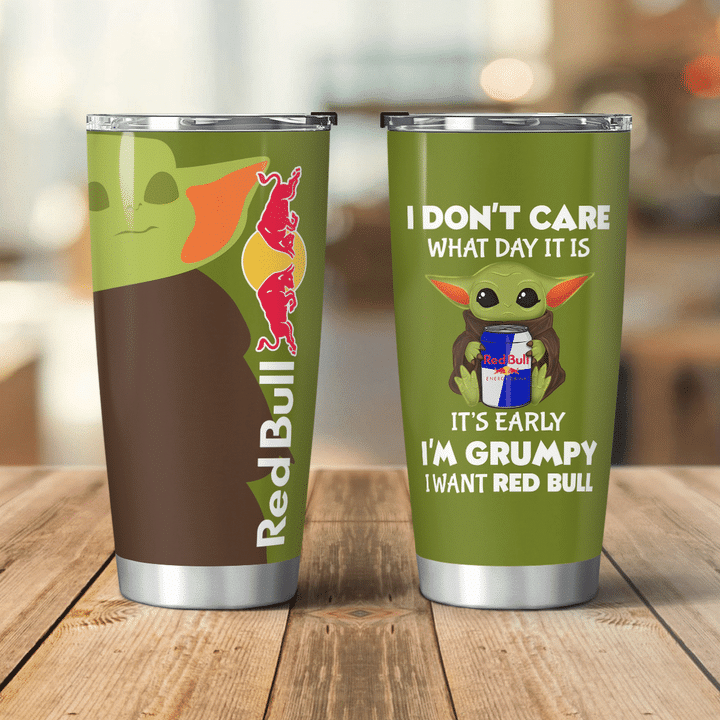 30-Baby Yoda Red Bull I dont care what day it is Its early Im Grumpy I want coke Tumbler (3)