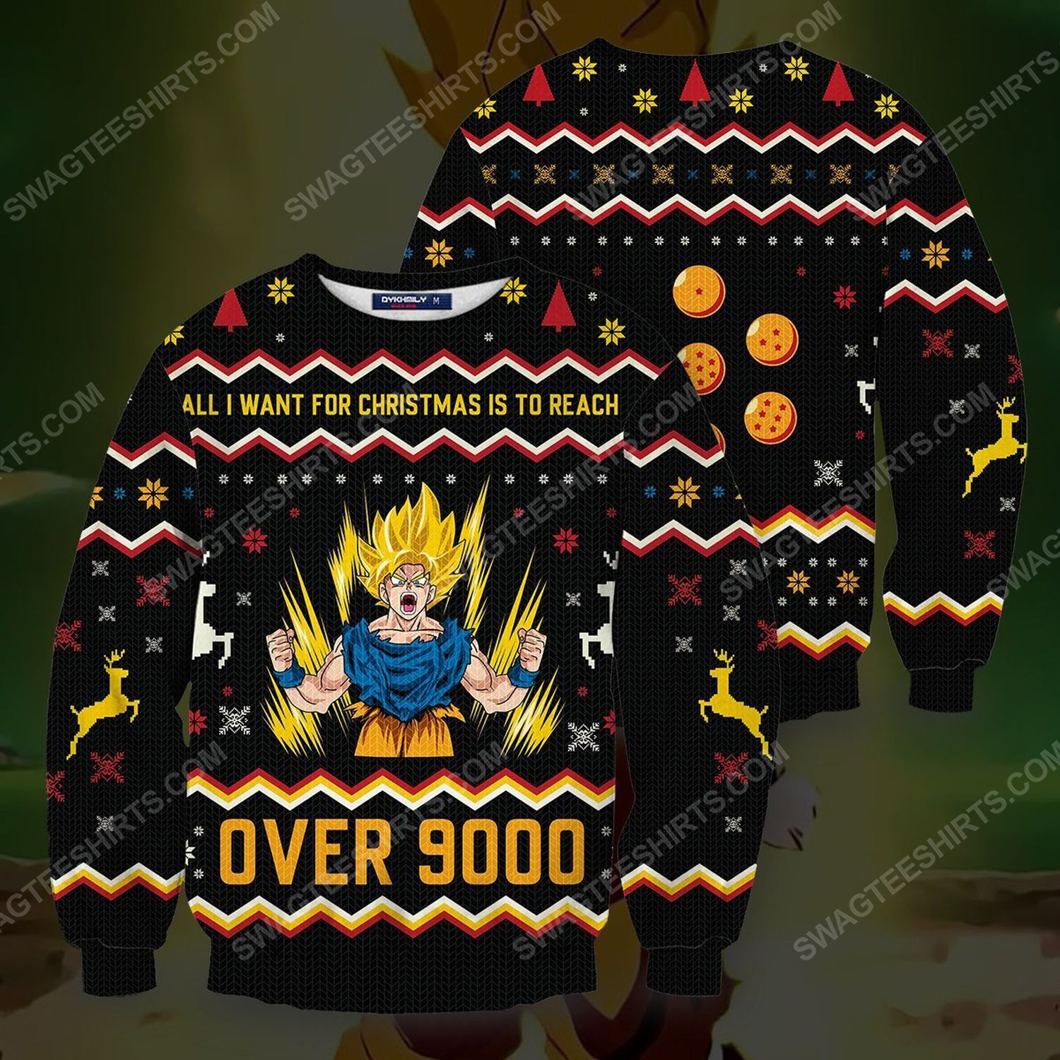 All i want for christmas is to reach over 9000 full print ugly christmas sweater 1