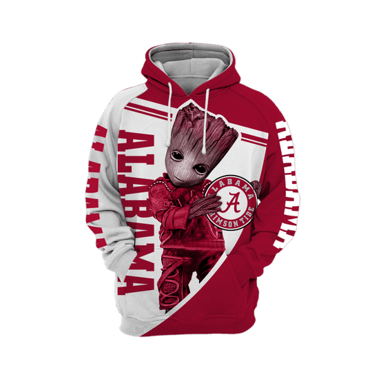 Baby Groot Alabama crimson tide 3d all over print hoodie1