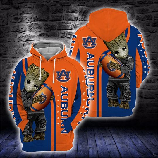 Baby Groot Auburn tigers 3d all over print hoodie