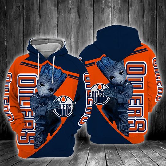 Baby Groot Edmonton oilers 3d all over print hoodie