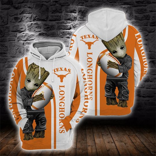 Baby Groot Texas longhorns 3d all over print hoodie