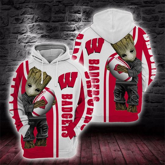 Baby Groot Wisconsin badgers 3d all over print hoodie