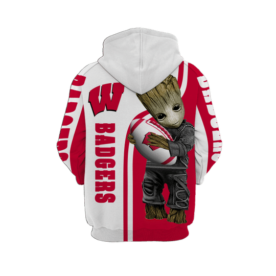 Baby Groot Wisconsin badgers 3d all over print hoodie2