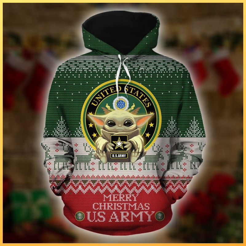 Baby Yoda US Army Merry Christmas 3d Hoodie (1)