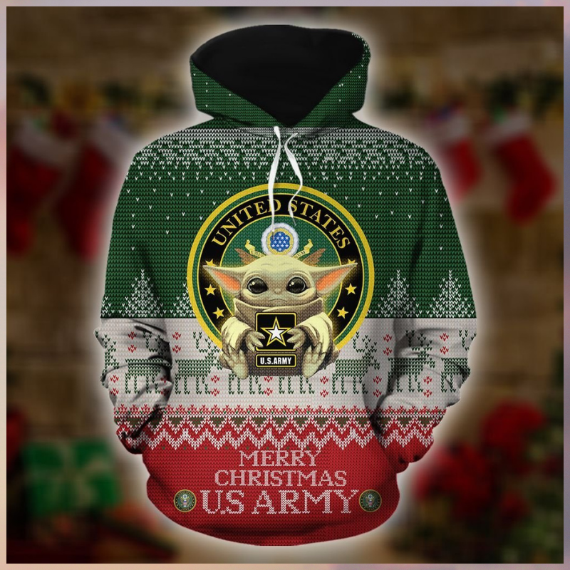 Baby Yoda US Army Merry Christmas 3d Hoodie (2)