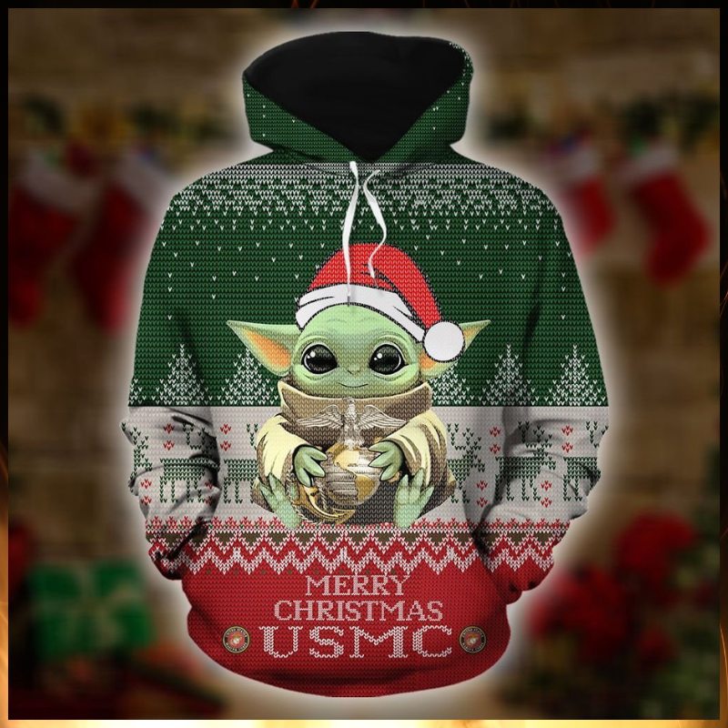 Baby Yoda US Marine Merry Christmas 3d Hoodie 1
