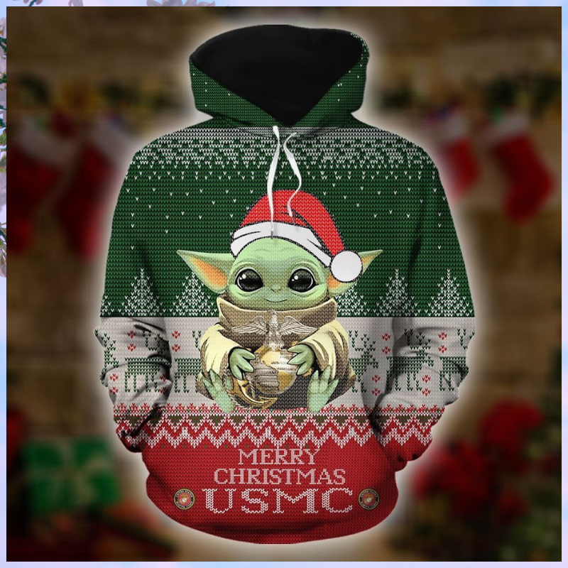 Baby Yoda US Marine Merry Christmas 3d Hoodie