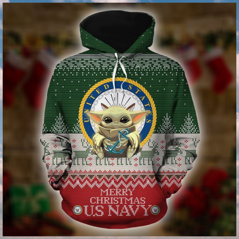 Baby Yoda US Navy Merry Christmas 3d Hoodie 1