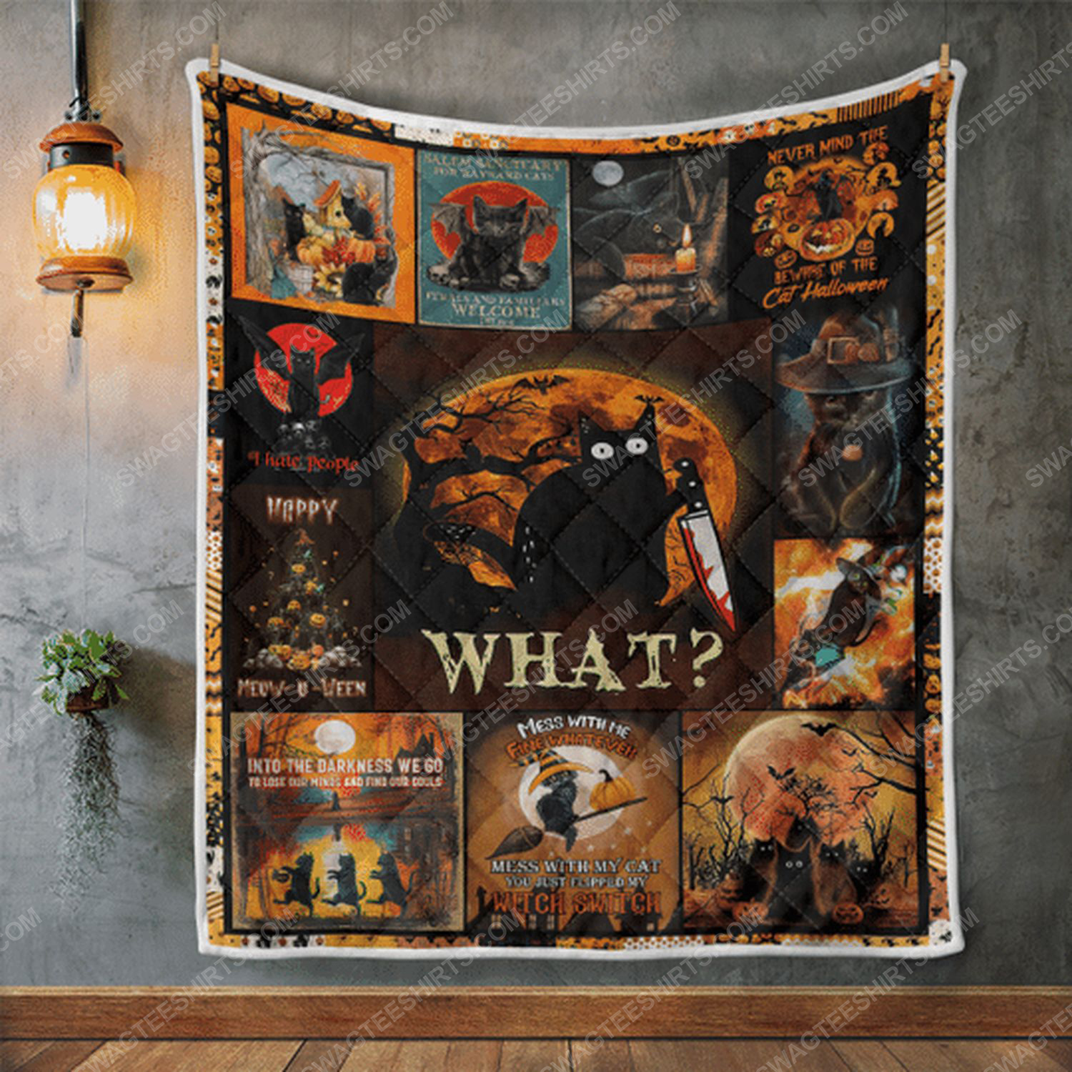 [special edition] Black cat with knife what halloween blanket – maria