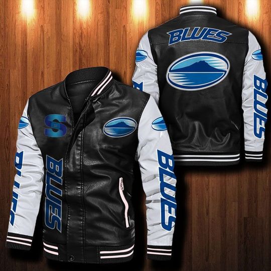 Blues Rugby Leather Bomber Jacket