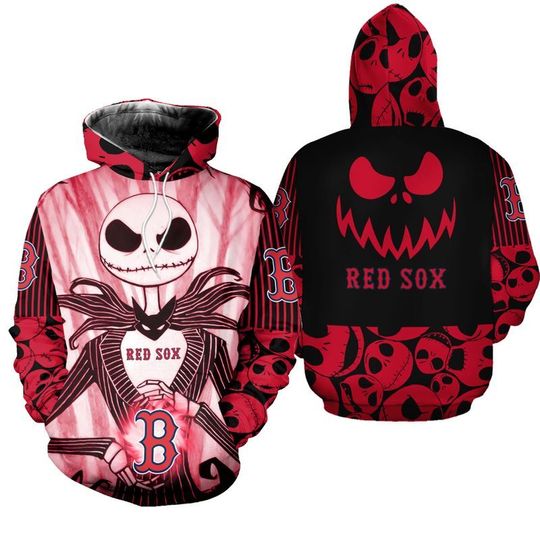 Boston red sox jack skellington halloween 3d all over print hoodie1