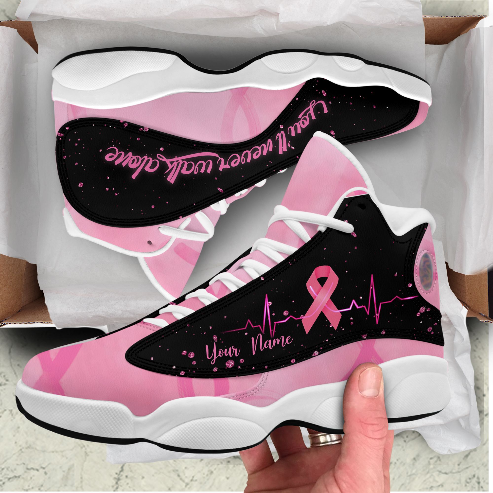 Breast Cancer heart beat you will never walk alone custom personalized name Air Jorden 13 shoes 1