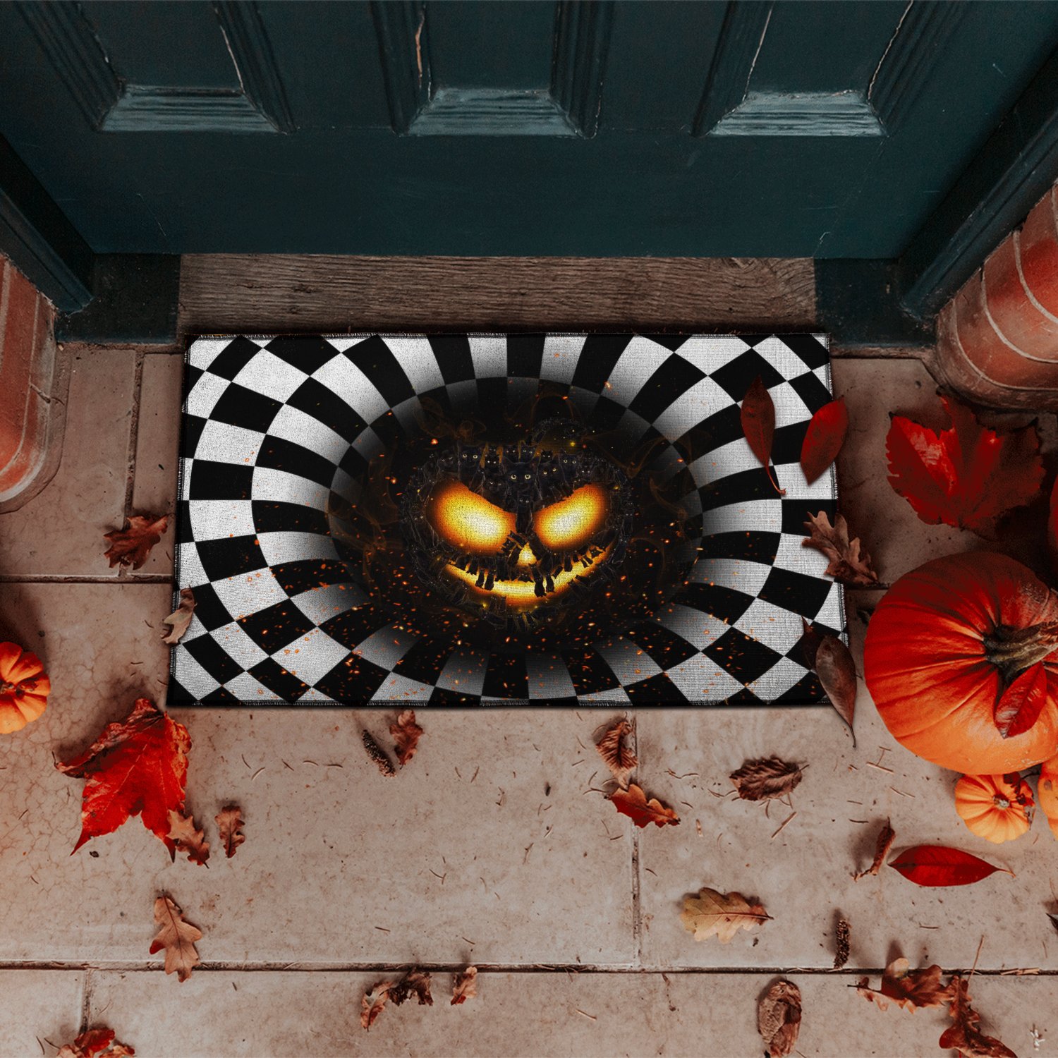 Cat pumpkin illusion doormat 3