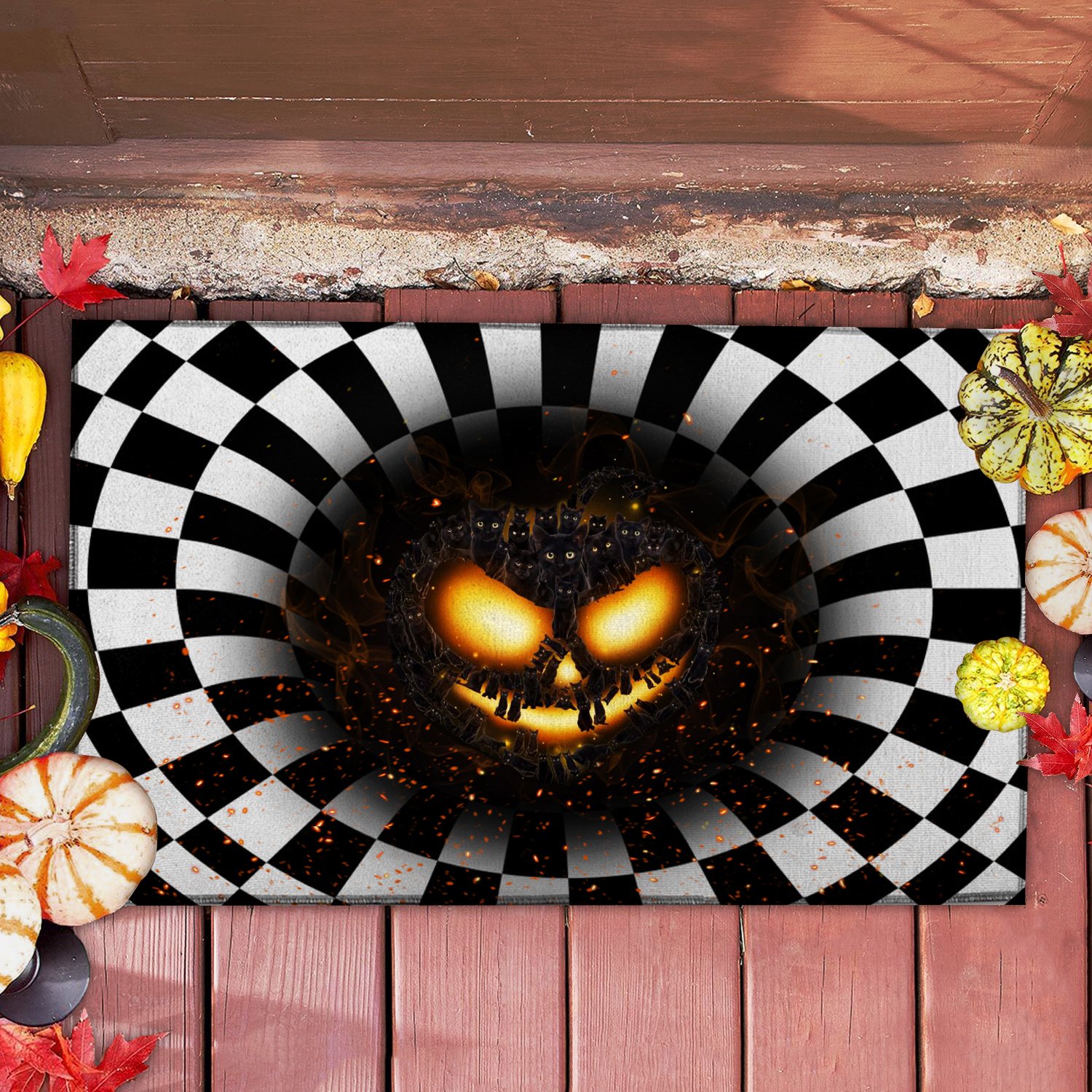 Cat pumpkin illusion doormat 4